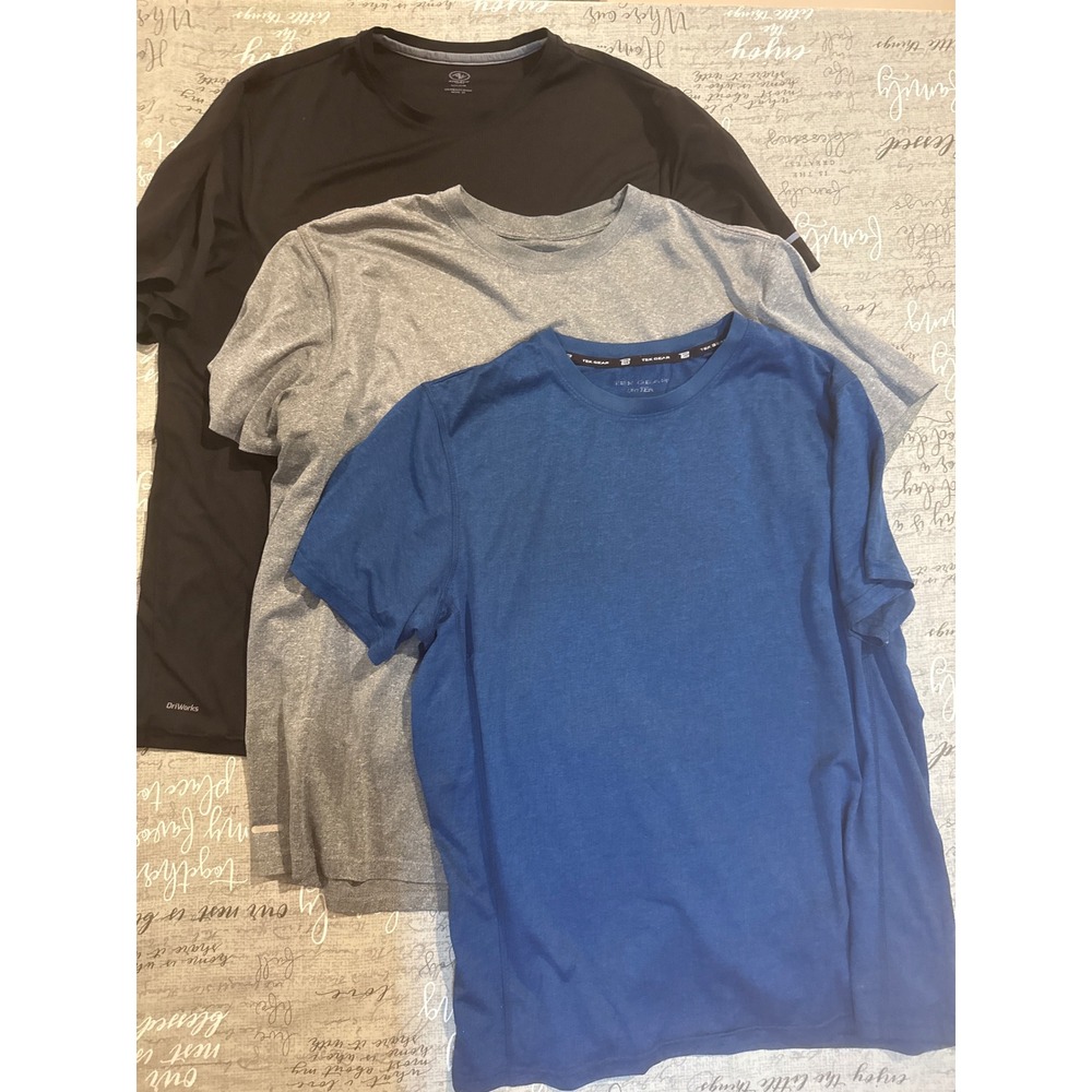 Mens Athletic Works Tek Gear Performance T-Shirt Bundle XL Black Gray Blue 3pk